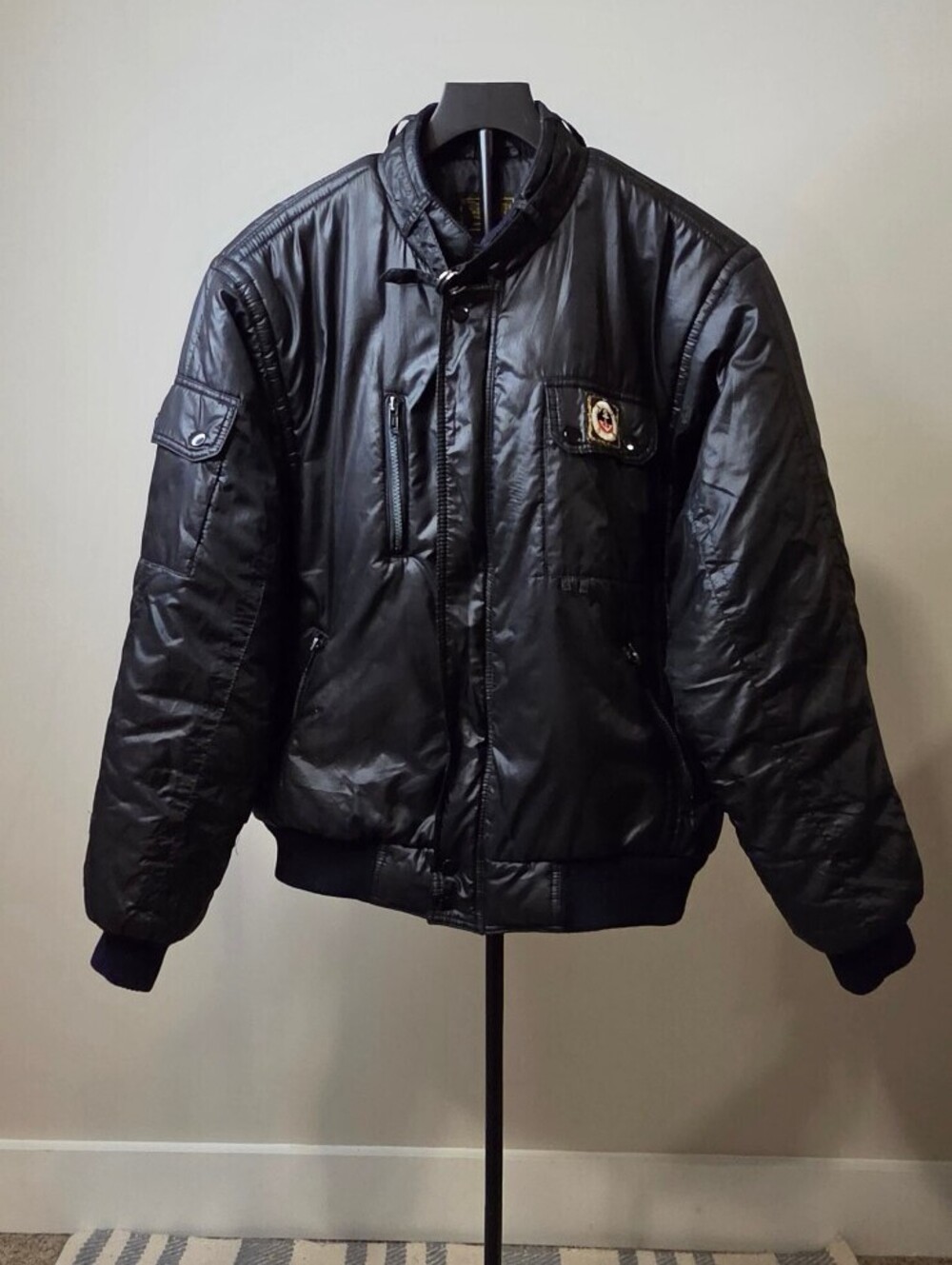 Mens Tonkins Vintage Wearables Black Nylon Bomber Jacket Size Large